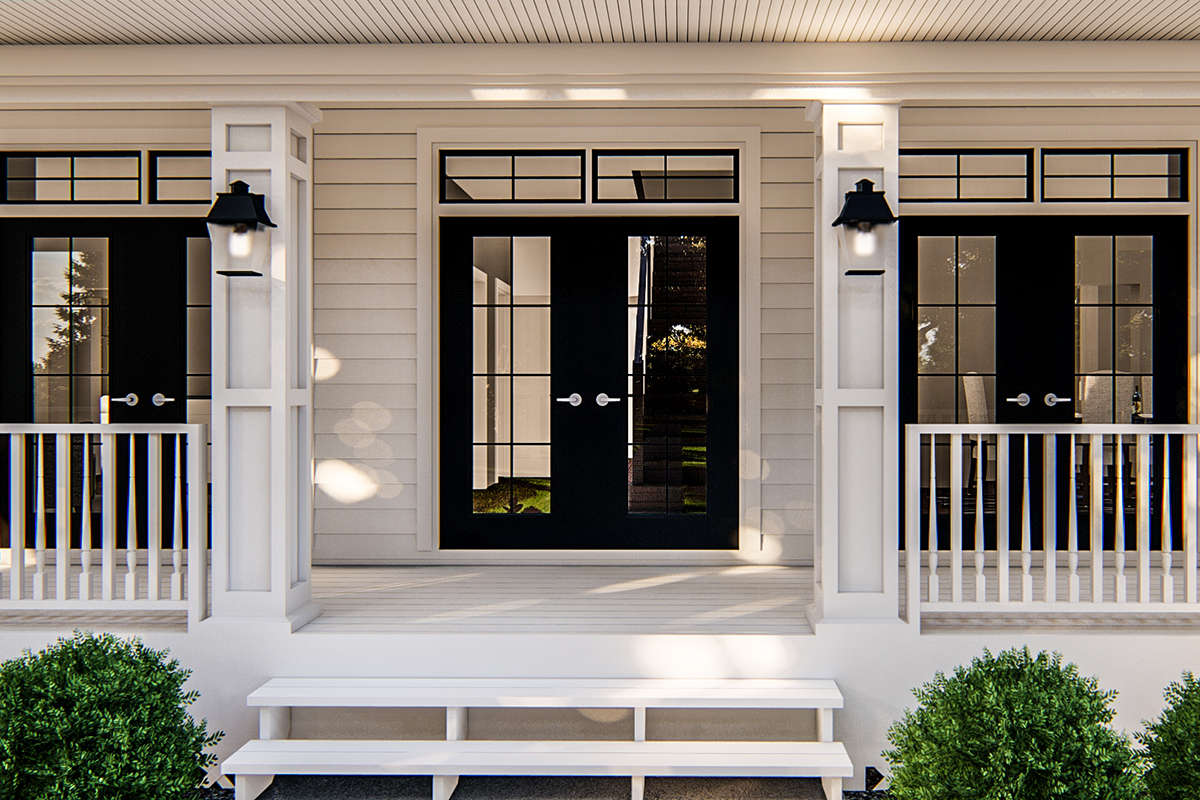 Exterior Rendering of The Front Porch and Door of The Southern Plan by America's Best House Plans and Triple Crown in Raleigh