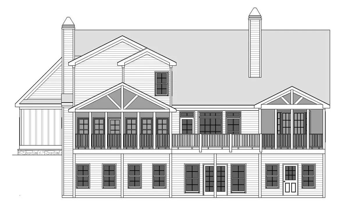 Architectural blueprint of a craftsman-style home featuring a wraparound porch and gabled roof, designed by Triple Crown Contractors Architectural blueprint of a craftsman-style home featuring a wraparound porch and gabled roof, designed by Triple Crown Contractors